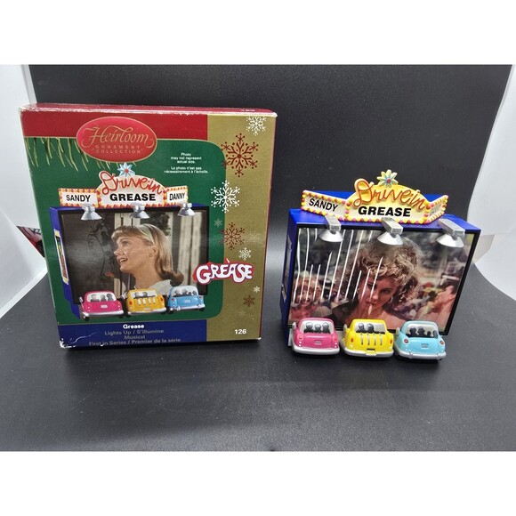 Grease CARLTON CARDS HEIRLOOM ORNAMENT DRIVE IN MOVIE #126 Tested Video Works